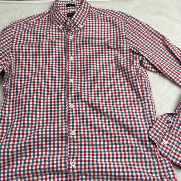 J.Crew Factory Slim Fit Gingham Check Button Down Shirt Men's Size Medium Cotton - Picture 5 of 9
